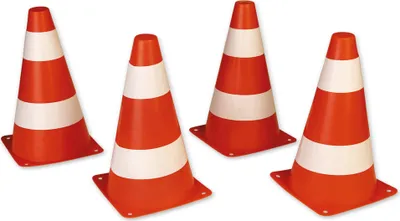 Produktbild von HAPPY PEOPLE Pylonen, 4 Stück, 23 cm, 70g, Orange mit weißen Streifen