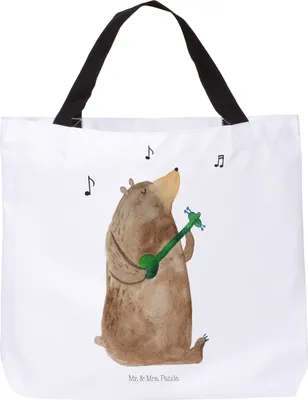 Produktbild von Mr. & Mrs. Panda Tote Bag Bär Gitarre - Weiß - Geschenk, Strandtasche, Tasche, Beutel, Laptoptasche, Reisetasche, Teddy