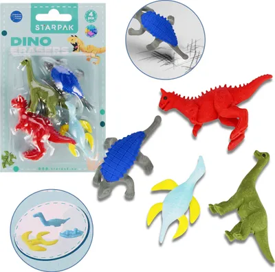 Produktbild von 4x Radiergummi, 3D-Dinosaurier