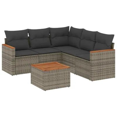 Produktbild von vidaXL 6-tlg. Garten-Sofagarnitur mit Kissen Grau Poly Rattan