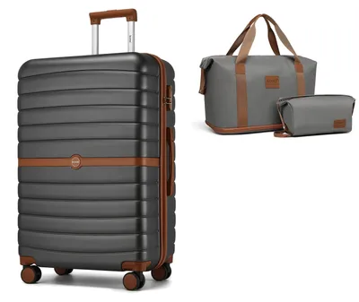 Immagine prodotto di Valigia rigida - Valigia da cabina - ABS - 50,8 cm - Set da viaggio composto da 2 pezzi - Poliestere - Grigio