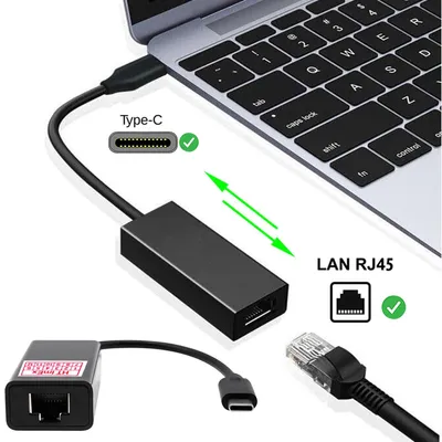 Produktbild von Schwarz USB C 3.1 RJ45 LAN Adapter 100Mbps für Lenovo, DELL, HP Laptop Notebook