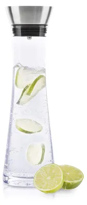 Image de Carafe à eau 1 litre - Carafe en verre avec couvercle - Verseur - Acier inoxydable - Récipient à eau - Élégante et pratique - Carafe à boissons