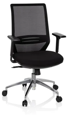 Produktbild von hjh OFFICE Profi Bürostuhl PROFONDO Ergonomischer Schreibtischstuhl mit Armlehnen (höhenverstellbar) Stoff / Netzstoff Schwarz Drehstuhl für Büro, Zuhause