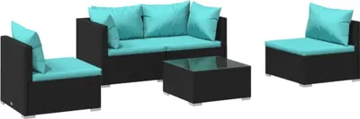Produktbild von vidaXL 5-tlg. Garten-Lounge-Set mit Kissen Poly Rattan Schwarz
