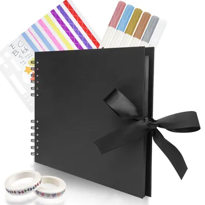 DIY-Fotoalbum, 80 Seiten, 29 × 21,5 cm, schwarz, mit Schablonen und Stickern