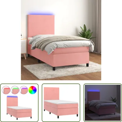 Produktbild von The Living Store Boxspringbett mit Matratze & LED Rosa 90x190 cm Samt
