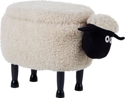 Produktbild von BELIANI Hocker für Kinder Holz Polyester Hellbeige Schaf-Form Felloptik mit Stauraum Kinderzimmer