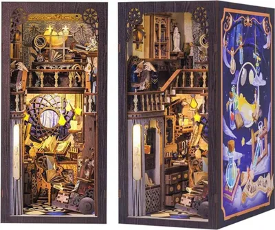 Image de Habarri | DIY Book Nook - Le laboratoire de l'alchimiste - Puzzle 3D - Kit maison miniature avec meubles et lumière LED - Kit coin de livre