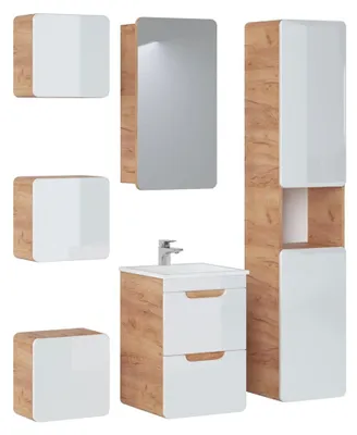 Produktbild von Design Badezimmer Möbel Gruppe Bad 6tlg. Set Garnitur Schrank Waschbecken Holz