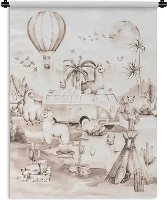 Produktbild von MuchoWow® Wandteppich Wandbehang Alpaka - Heißluftballon - Kinder - Mädchen - Jungen 150x200 cm Tapisserie Dekoration Wandtuch - Wandaufhängung - Moderner