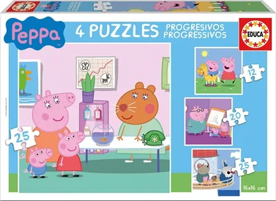 Produktbild von Educa 16817, Peppa Pig, 4in1 Puzzleset mit 12/16/20/25 Teilen, Puzzle für Kinder ab 3 Jahren
