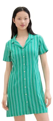 Produktbild von TOM TAILOR Denim Damen Basic Mini Shirt-Kleid mit Streifen, Green White Vertical