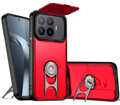 Produktbild von Handyhülle für Xiaomi 17T Pro mit Dia Kameraschutz und Ringhalter Ständer, Stoßfeste Hybrid Schutzhülle Rot