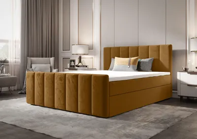 Produktbild von Adelon II 160 cm 180 cm 200 cm B&B Home Boxspringbett Adelon II, 200x200 cm, Senf, ruhige Formensprache und wohnliche Ausstrahlung für moderne und klassische Schlafzimmer