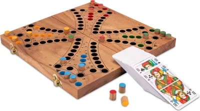 Produktbild von Tock für 4 Spieler mit Metallverschluss - Spielfeld 27 x 26 cm - Gesellschaftsspiel mit Spielkarten