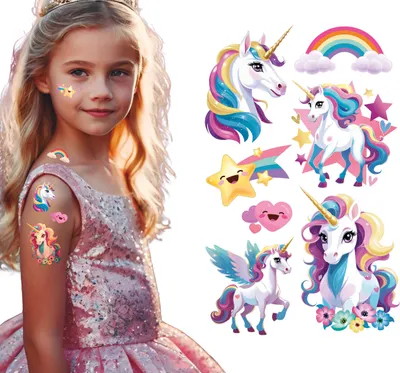 Immagine prodotto di Unicorn Dreamlike Fantasy World Carnival Body Art Tattoo Rainbow Magic Magic Fairytale Scene Glitter Shine Creativity Colourfulness Festivity Adventure Canvas Cheerfulness Life, Colore: Multicolore