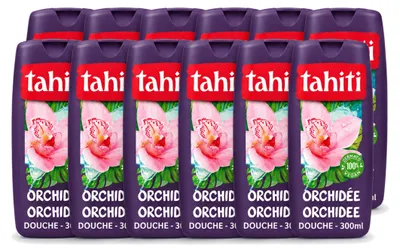 Immagine prodotto di 12 flaconi di gel doccia Tahiti, profumo di orchidea, vegano, 300 ml ciascuno. Confezione da 12 pezzi