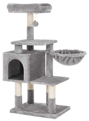 Obrázek produktu pro Vícepatrový kočičí strom – kočičí strom – věž pro lezení – světle šedá barva – rozměry 50 x 40 x 110 cm
