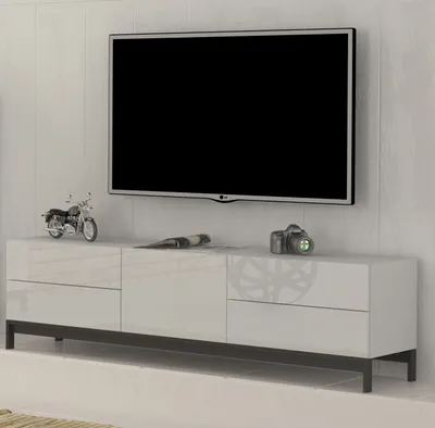 Produktbild von TV-Lowboard Unterschrank Fernsehtisch Rack Wohnzimmer Schrank "Mercogliano IV" Weiß Hochglanz
