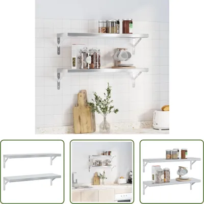 Produktbild von The Living Store Wandregale 2 Stk. 75x23,5 cm Silbern Edelstahl