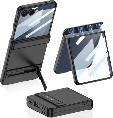 Produktbild von Hülle für Samsung Galaxy Z Flip 8 Magnetische Scharnierschutz Hartes Matt PC Schutzhülle mit Displayschutz und Ständer Schwarz