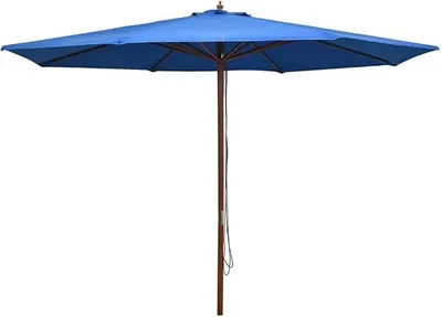 Produktbild von Sonnenschirm mit Holzmast Marktschirm Balkonschirm Gartenschirm Terrassenschirm Sonnenschutz Ampelschirm Marktschirm 350 cm Blau