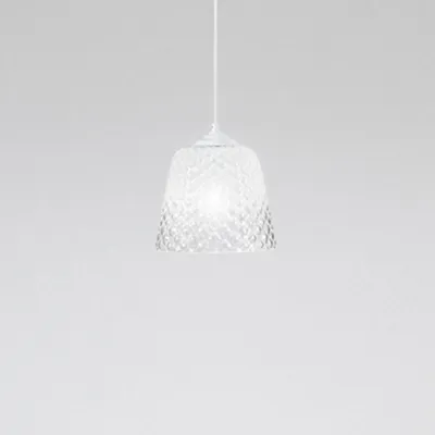 Produktbild von Weißer Glasdiffusor für Pendelleuchten - transparente, schattierte Oberfläche, dekoratives Design, E27-Fassung (kleines Glas), D.25X21,5