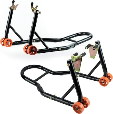 Produktbild von SET Motorradständer Motorrad Montageständer VORNE + HINTEN | V-Typ – Motorradheber-Set für Vorder- und Hinterrad, Werkstattständer, Rangierhilfe, Ständer für Motorradwartung und Reparatur
