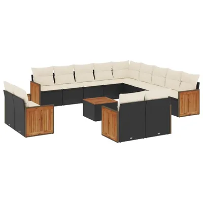 Produktbild von vidaXL 14-tlg. Garten-Sofagarnitur mit Kissen Schwarz Poly Rattan