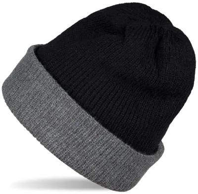 Produktbild von styleBREAKER Uni Wende Beanie Doppelt Gestrickt, Schwarz-Dunkelgrau