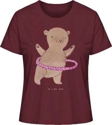 Produktbild von Mr. & Mrs. Panda Shirt Damen Bär Hula Hoop Größe M - Burgundy - Geschenk, Kurzarmshirt, Mit Spruch, Frauen T-Shirt, Fitness, Oberteil, Training, Basic, Sport