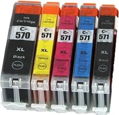 Produktbild von 5 kompatible Tintenpatronen Canon PGI-570 black + CLI-571 cyan, magenta, yellow, black - 5 Druckerpatronen in XL Füllmenge für Pixma MG5750, MG5751, MG5752, MG5753, MG6850, MG6851, MG6852, MG6853, MG7750, MG7751, MG7752, MG7753, TS5050, TS5051, TS5053, TS5055, TS6050, TS6051, TS6052, TS8050, TS8051, TS8052, TS8053, TS9050, TS9055