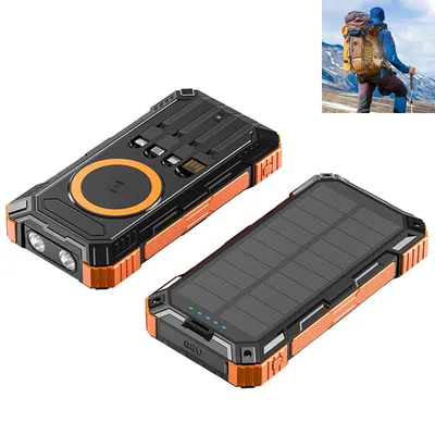 Produktbild von Solar Powerbank 26800mAh, Tragbarer Akku, Wireless 15W, PD22.5W, USB-C Lightning, LED Taschenlampe, Outdoor Stromversorgung, Reise Powerbank