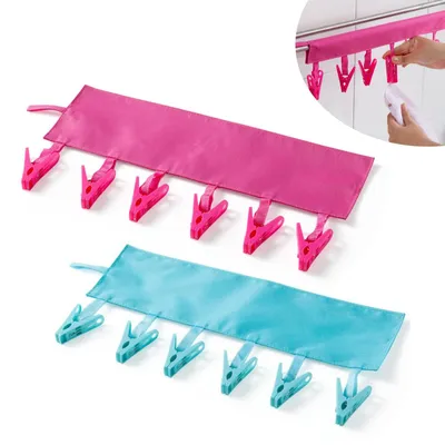 Tragbare Wäscheklammer 2er-Set mit 6 Clips, 33x10 cm
