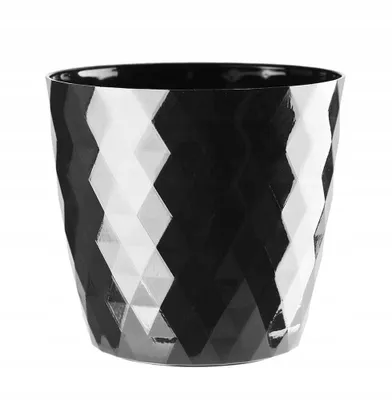 Produktbild von Blumentopf, Kunststoffüberzug CRISTAL 12 cm, schwarz glänzend, geometrisches Karomuster, Rauten, glänzend