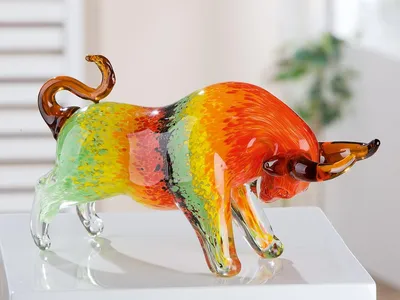 Dekorative Stier-Figur aus Glas, handgefertigt, mehrfarbig, 30 cm