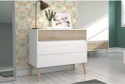 Image de Commode Aalborg 3 tiroirs - Blanc - Style scandinave 90,8 x 40 x 77,5