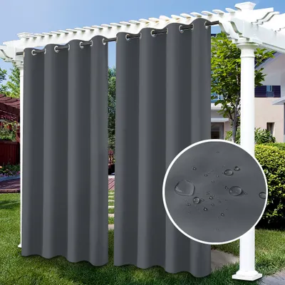 Image de Topchances Lot de 2 rideaux surdimensionnés Indoor Outdoor Rideau extérieur 254*275cm(l x h), Coupe-vent Hydrofuge Protection solaire Protection UV pour jardin Patio Balcon, Gris foncé