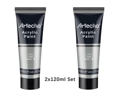 Produktbild von Artecho Acrylfarbe 2 x 120 ml in Grau – Hochpigmentierte, lichtechte & schnell trocknende Künstlerfarbe – für Leinwand, Holz, Stein, Glas uvm.