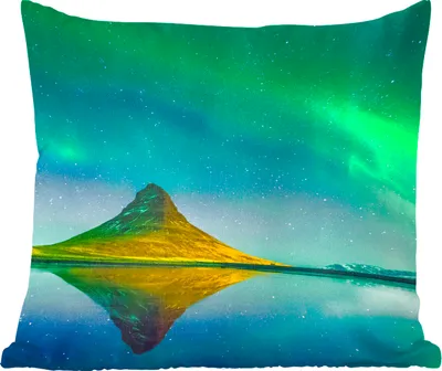 Produktbild von MuchoWow® Zierkissen Sofakissen Wohnzimmer Dekokissen 60x60 cm Nordlicht - Berge - Wasser - Island - Natur - Sitzfläche - Foto Polster