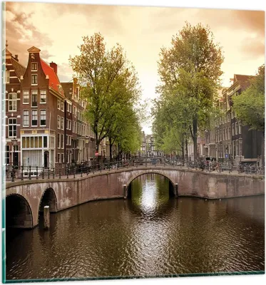 Produktbild von Bilder auf glas - Kanal Wasser Amsterdam Fahrrad - 30x30cm - Glasbilder - Wandbilder - Kunstdruck - zum Aufhängen bereit - Wanddekoration aus Glas - Glas Bilder - Wandbild auf Glas - GAC30x30-2697