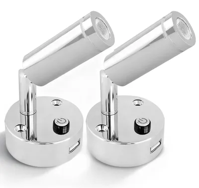 Obrázek produktu pro 12V LED lampička na čtení s USB portem, teplá bílá barva, stmívatelná, 2 kusy, vhodná pro obytné vozy