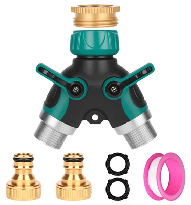 Produktbild von Wasserverteiler Y-Verteiler Zinklegierung - 2-Wege - 3/4 Zoll - Mit Absperrhähnen - Für Gartenschlauch und Wasserhahn