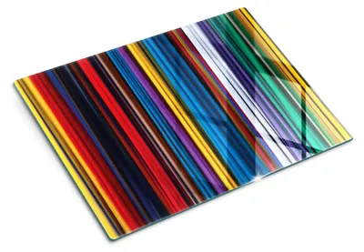 Imagen del producto de Tabla de cortar de vidrio - 40x30 cm - Tabla para la cocina - Vidrio templado - Protector para encimeras - Tabla para servir - Resistente al calor - Rayas de colores
