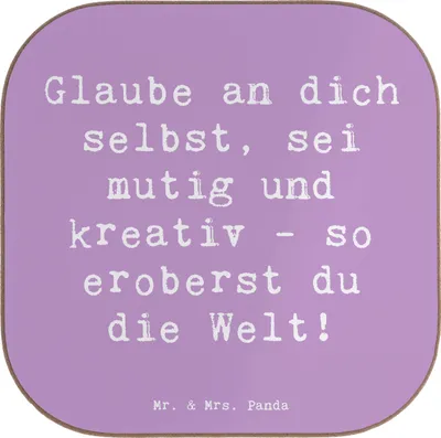 Produktbild von Mr. & Mrs. Panda Tischuntersetzer Spruch Die Freude an der Kreativität entdecken - Lavendeltraum - Geschenk, Untersetzer für Gläser, gläseruntersetzer, Vertrauem, Trost