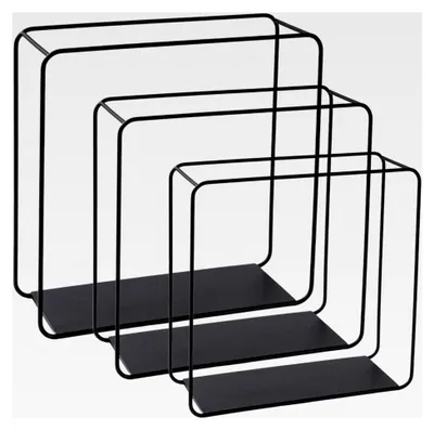 Produktbild von Wandregal Metall 3er Set, Schwarz, Hängeregal, 3-teilig, Würfelregal, Schrankregal, Wanddeko und Ablage für Wohnzimmer, Küche, Badezimmer, Schlafzimmer