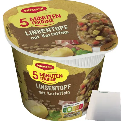 Produktbild von Maggi 5 Minuten Linseneintopf Kartoffeln (49g Packung) + usy Block