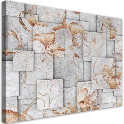 Produktbild von Leinwandbild Lilienblüten auf gelbem geometrischem Hintergrund 100x70 Feeby Grau bild für die wand bereit zum aufhängen