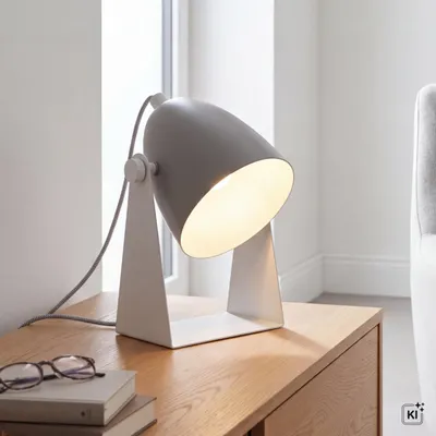 Produktbild von Tischlampe Metall E14 schwenkbar klein H: 20,5 cm Weiß Grau Modern Schreibtischlampe Tischleuchte, KI-generiertes Bild